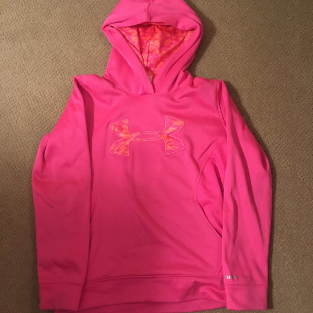 Girls Under Armor Pink & Orange Hoodie - Athletic